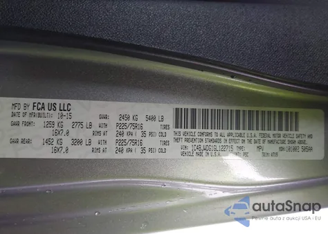 2016 Jeep Wrangler Unlimited Sport z USA, uszkodzony, nr VIN 1C4BJWDG1GL122715